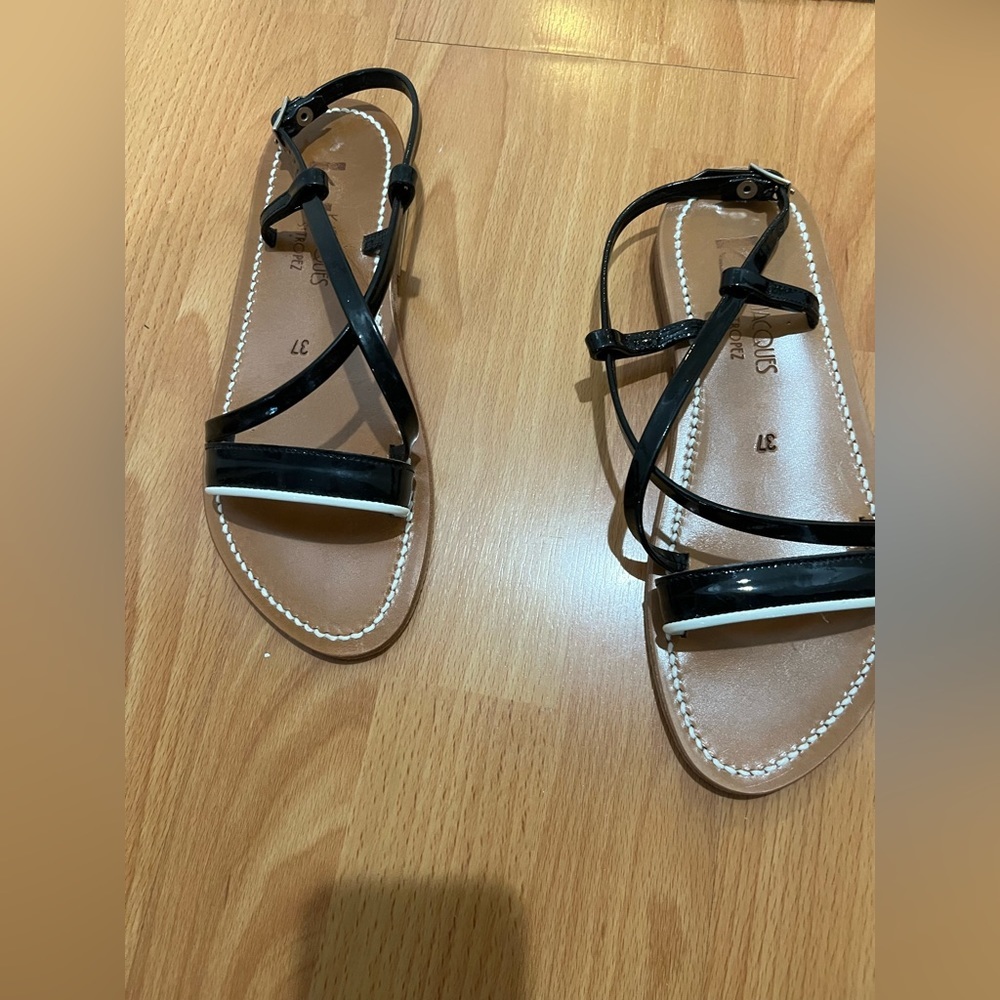 K.Jacques flavia black criss cross sandals size 37 NWOT